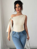 Womens Elegant Solid-color Off-shoulder Twist-tie Top