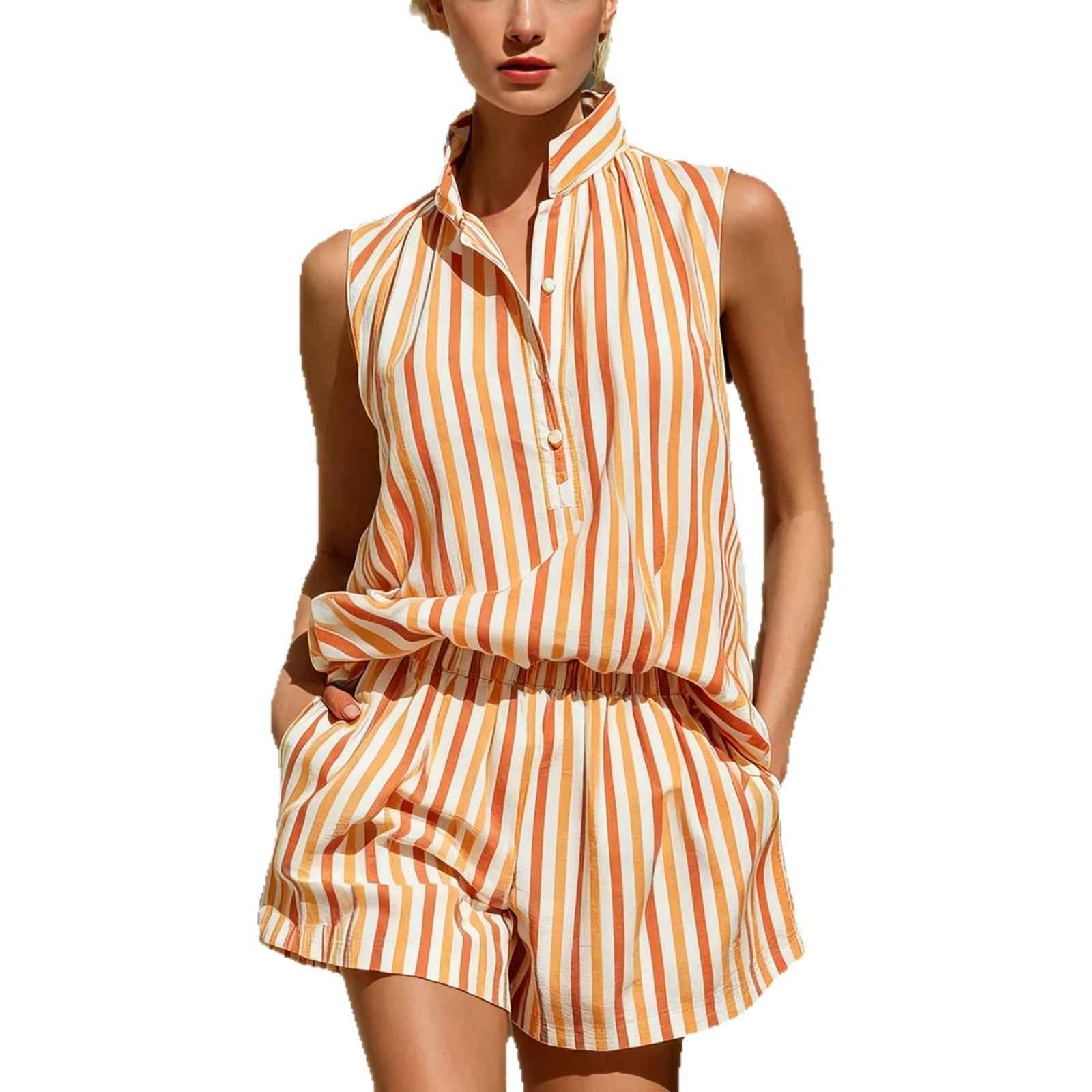 Striped Vest & Shorts Two-Piece Set