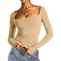 Square Neck Milk Silk Long Sleeve Top – Slim Fit Crop