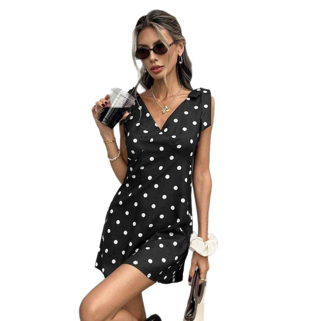 V-Neck Mini Dress with Bow-Tie Detail – Sleeveless, Slim Fit