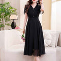 Chiffon Flared Midi Dress – Elastic Waist Cap Sleeve