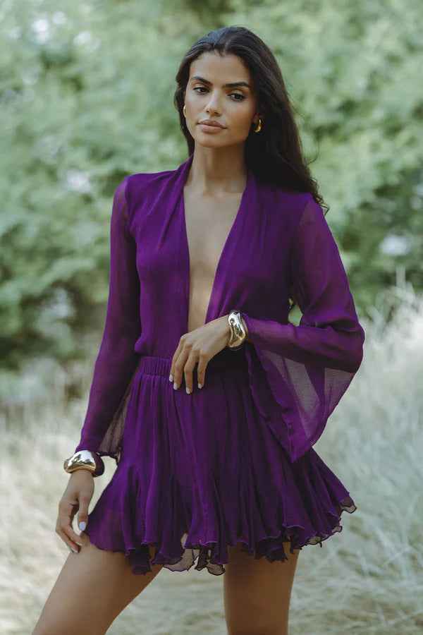 Long-Sleeve Deep V-Neck Slim Mini Dress