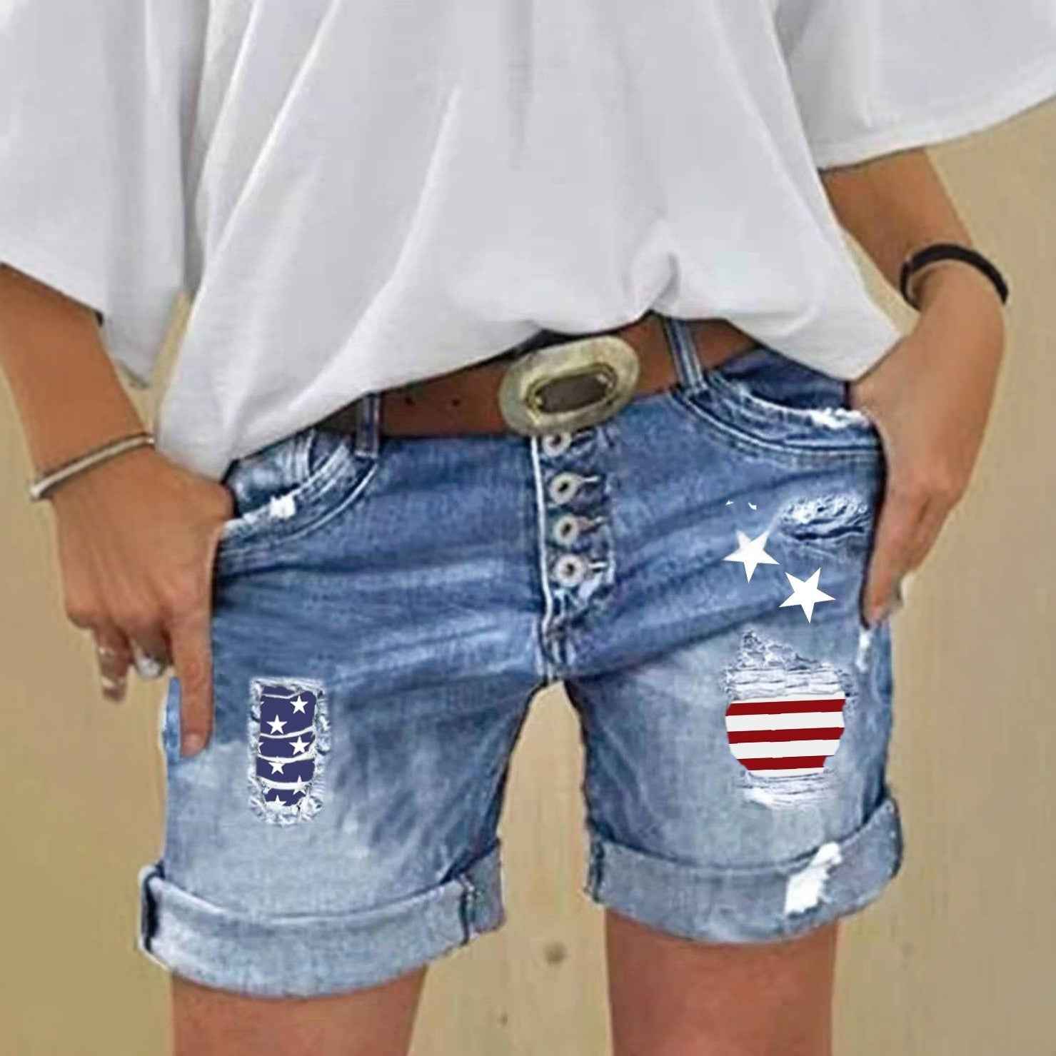 Women's Printed Hem Stretch Straight-Leg Cropped Shorts — S–2XL