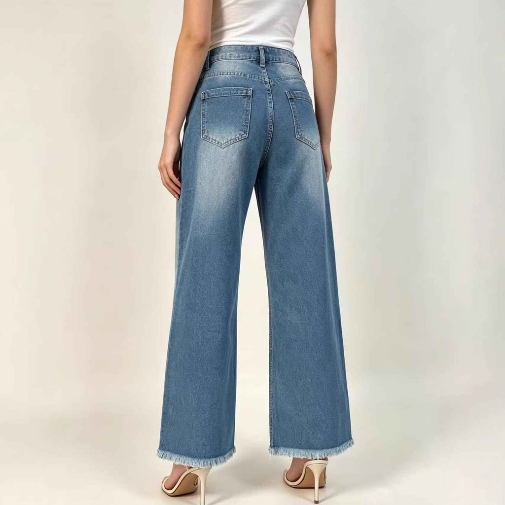 Women's High-Waist Straight Leg Jeans – Washed, Slimming Fit