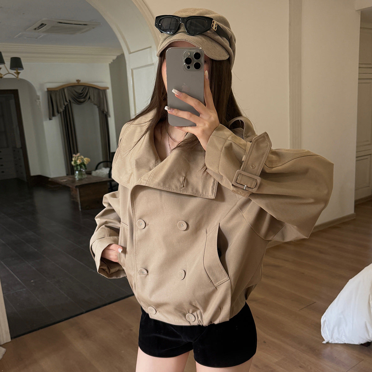 Double-Breasted Stand-Up Collar British-Style Trench Coat
