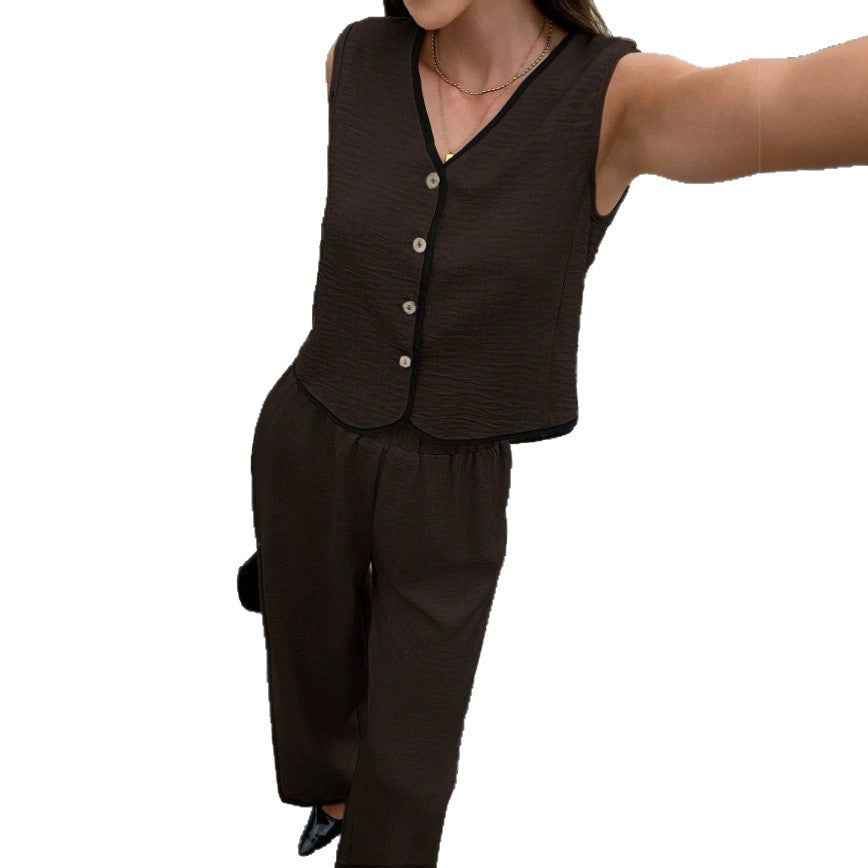 Sleeveless Vest & Wide-Leg Pants Set – Women’s Summer Two-Piece