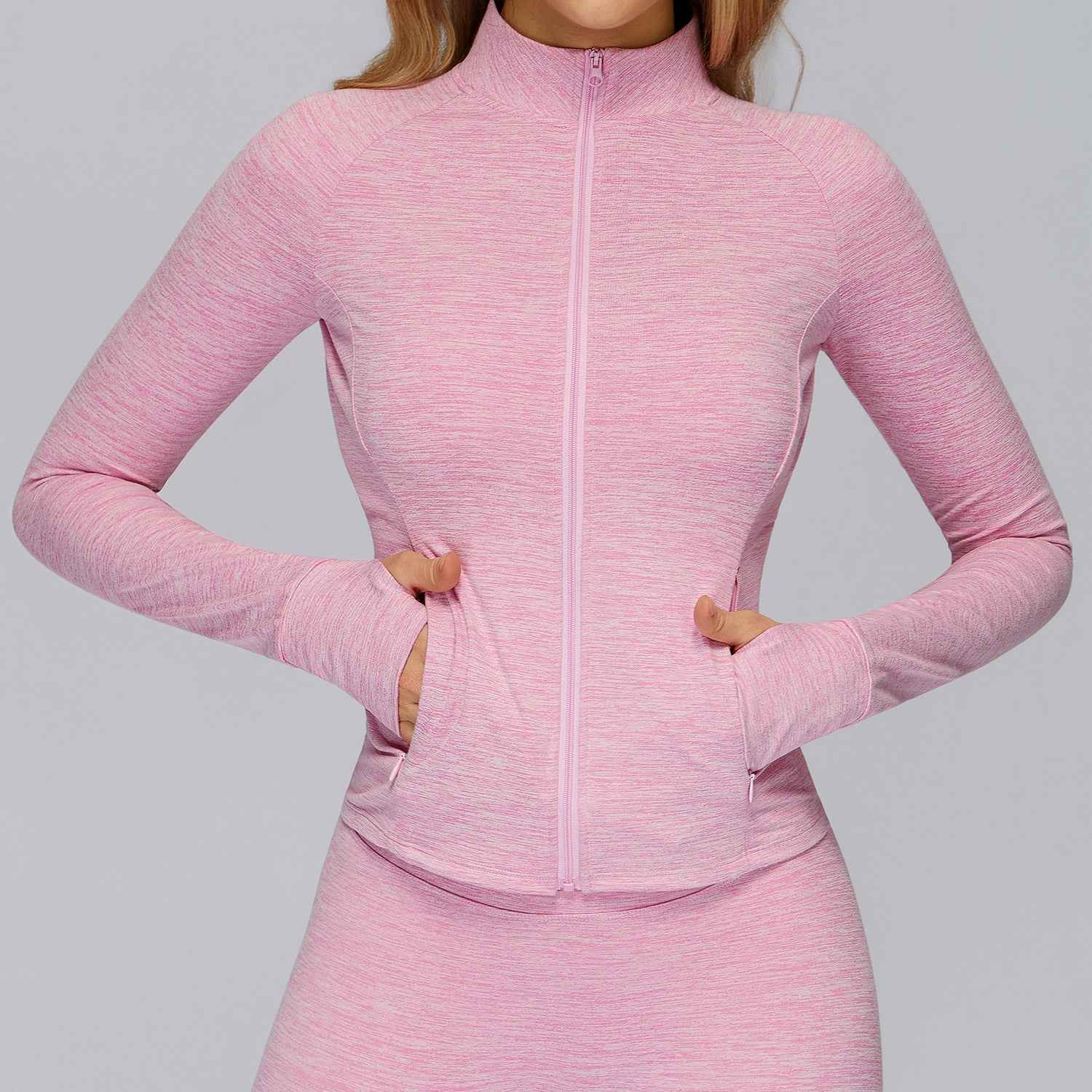 Brushed Long-sleeve Jacket With Zip Pockets Quick-drying And Form-fitting