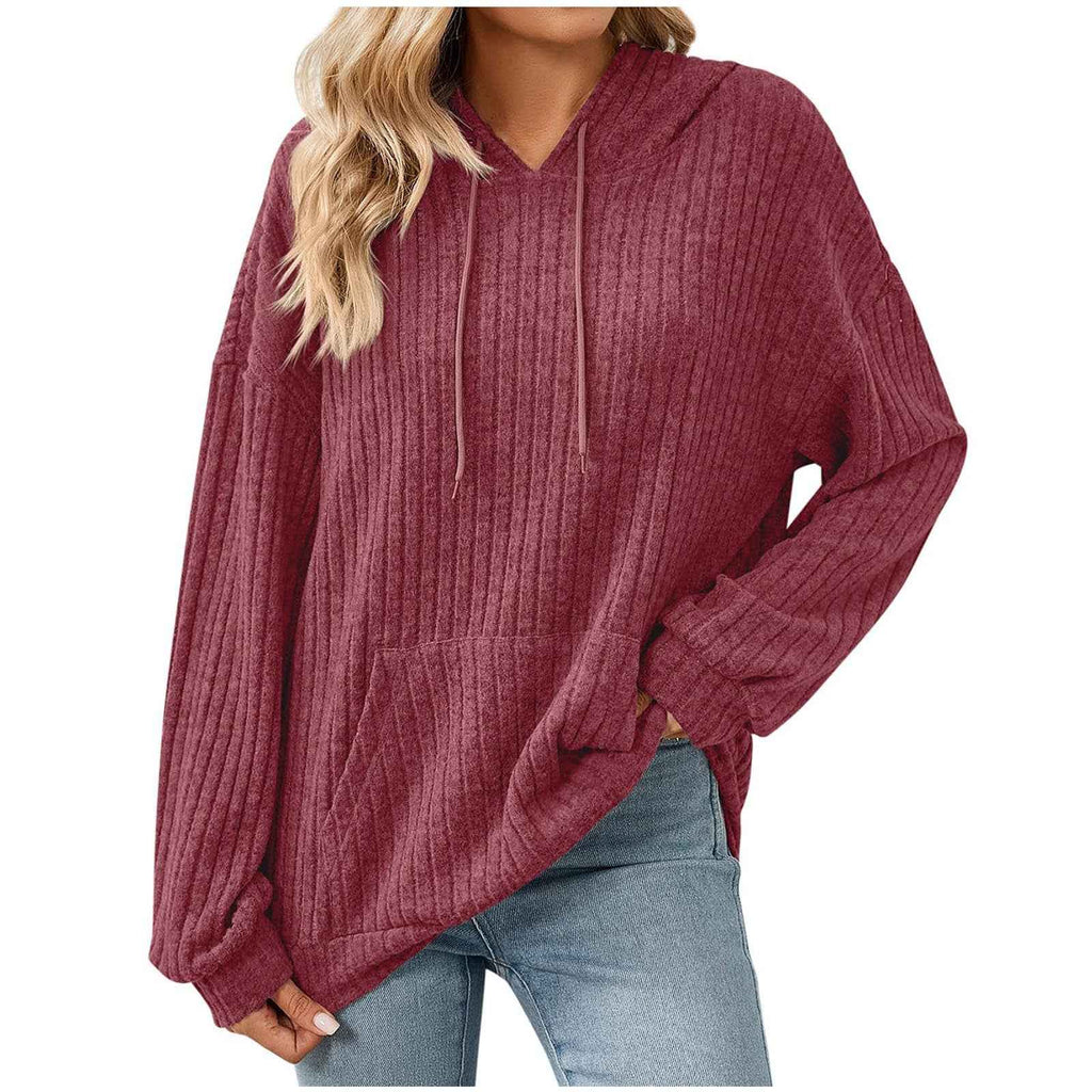 Knit Pocket Hoodie – Loose Fit Raglan Sweatshirt