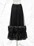 Pleated Ruffle Hem Midi Skirt – High Waist, A-Line