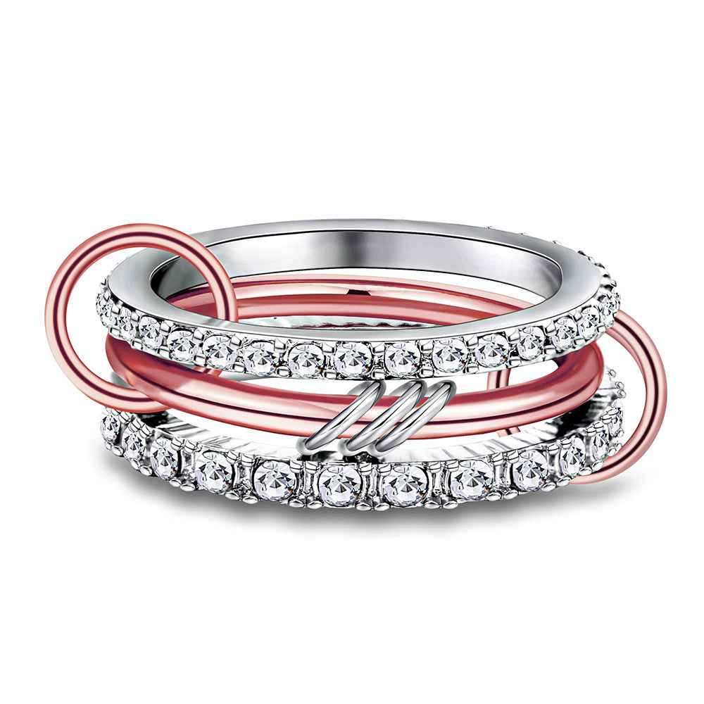 Geometric Diamond Ring Set – Gold & Rose Gold, Sizes 7–10 US