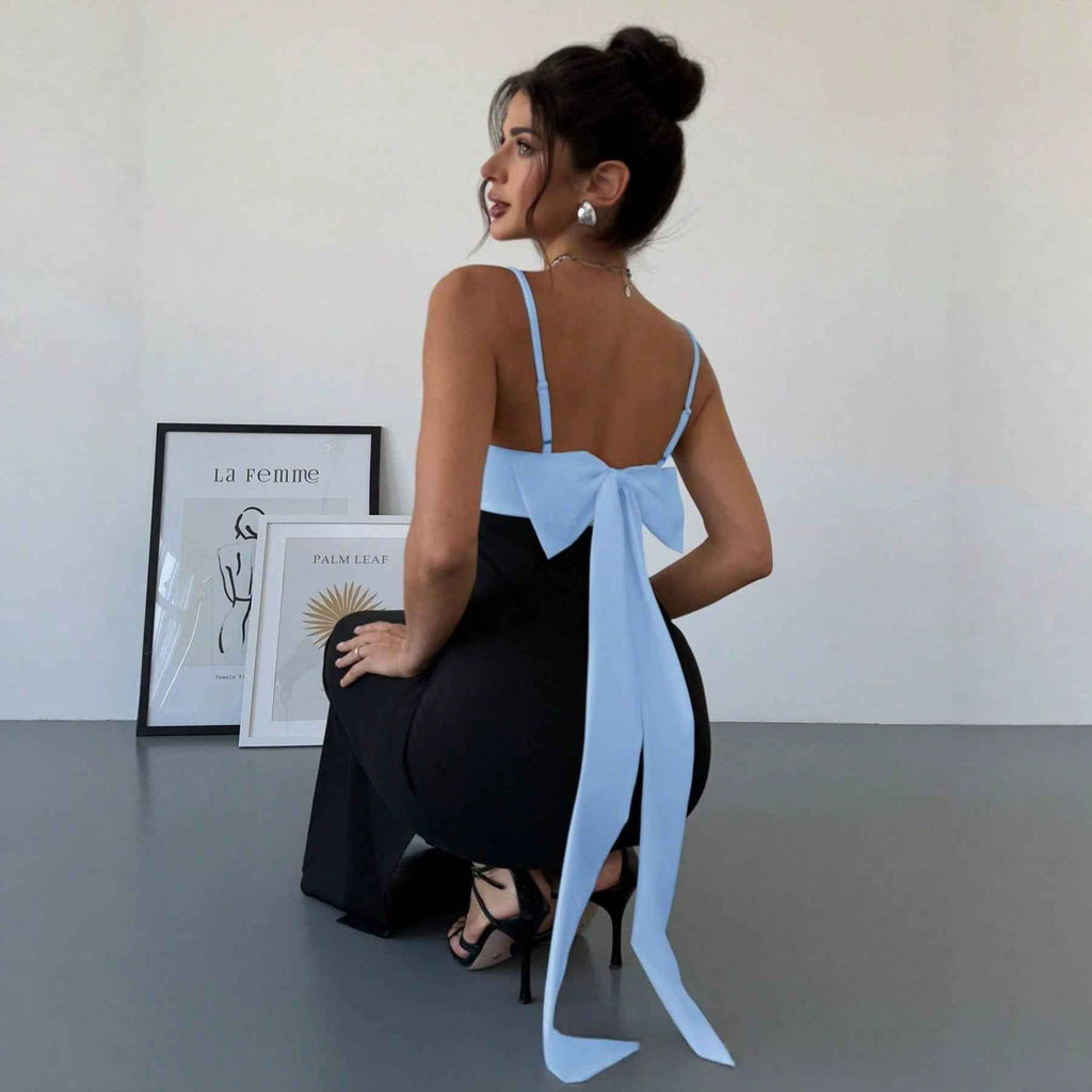 New Womens Backless Color Block Dress
