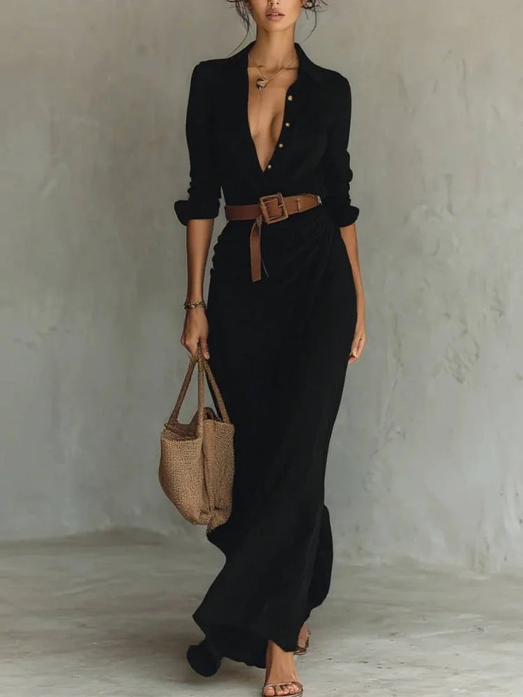 Solid Colour Irregular Ruffle Dress with Belt