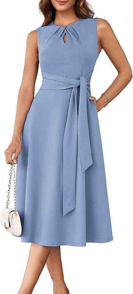 Elegant Solid Color Dress — Black, Light Blue & Red