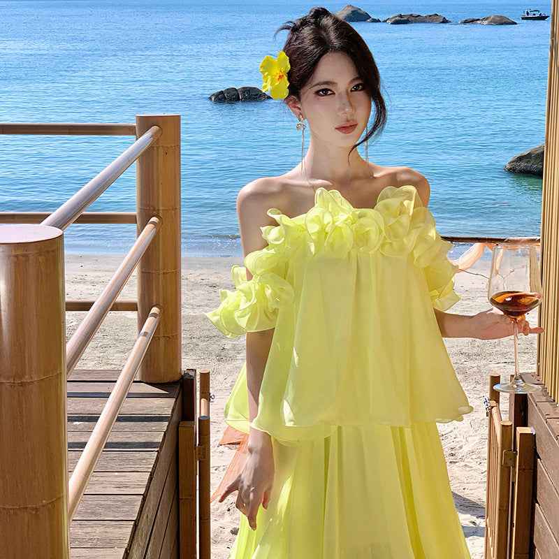 High-Waist A-Line Maxi Dress with Tie-Up Detail