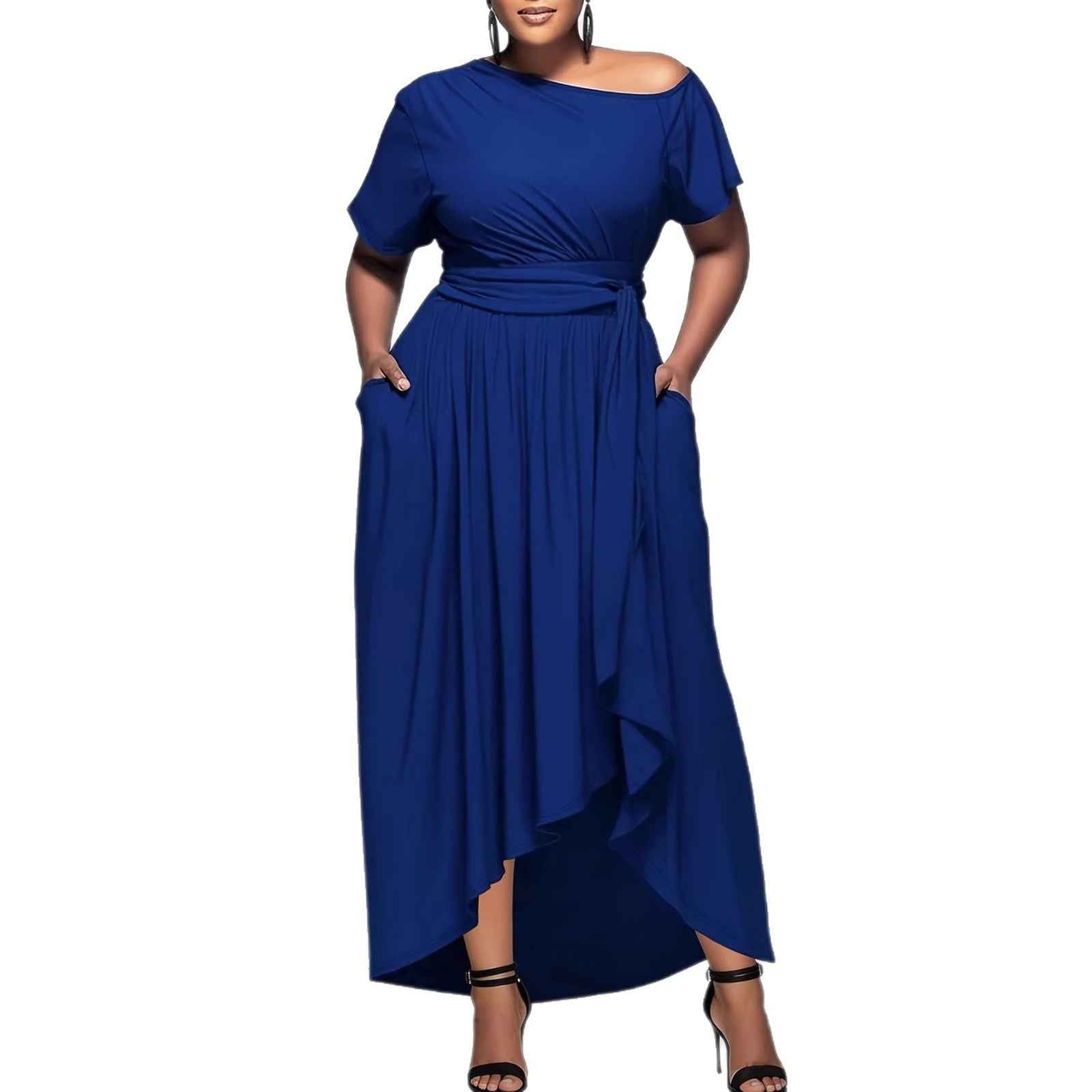 Off-Shoulder Asymmetric Hem Maxi Dress – Plus Size