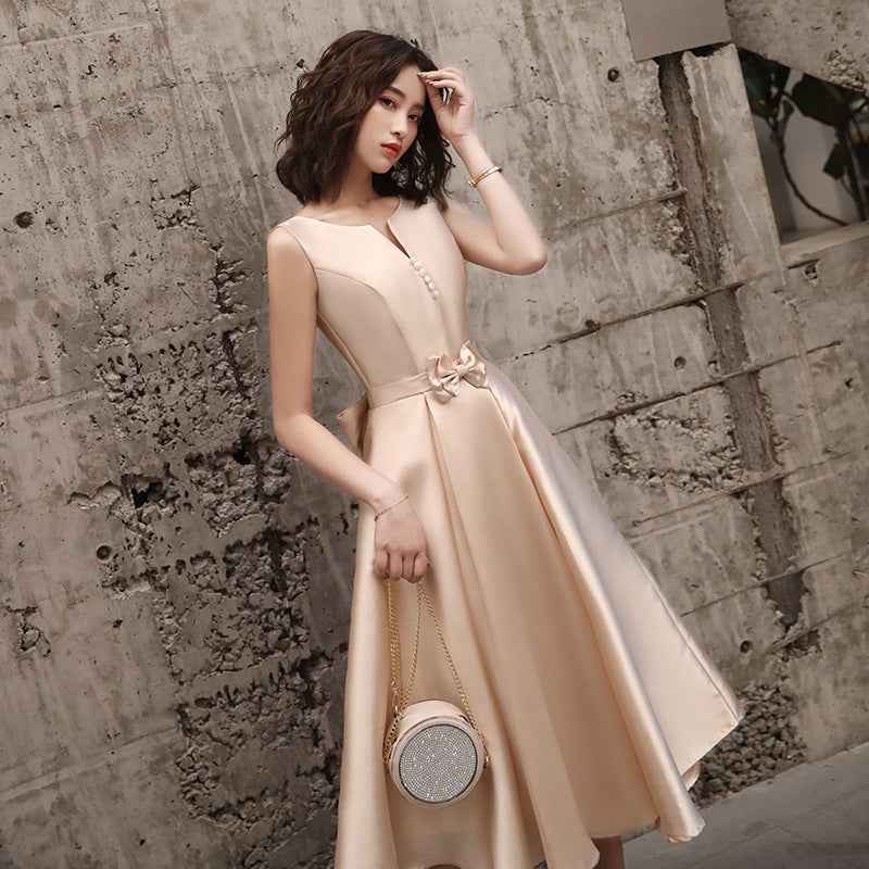 Women's Sleeveless High-Waist Bow Midi Dress
