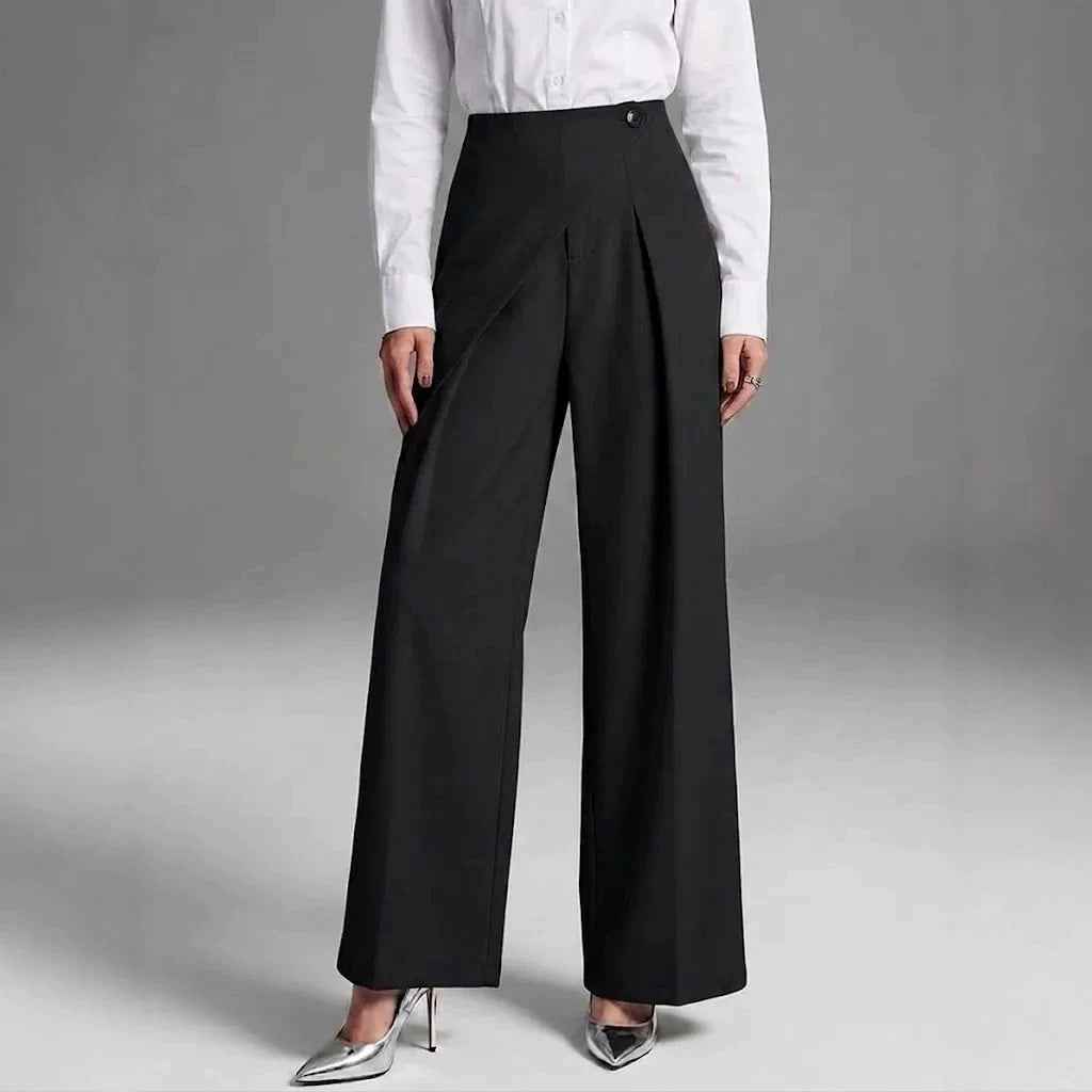 Women's High-Waist Straight-Leg Suit Trousers — Asymmetric Patchwork