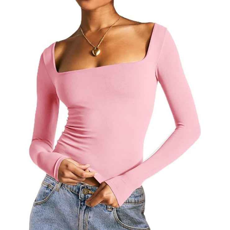 Square Neck Milk Silk Long Sleeve Top – Slim Fit Crop