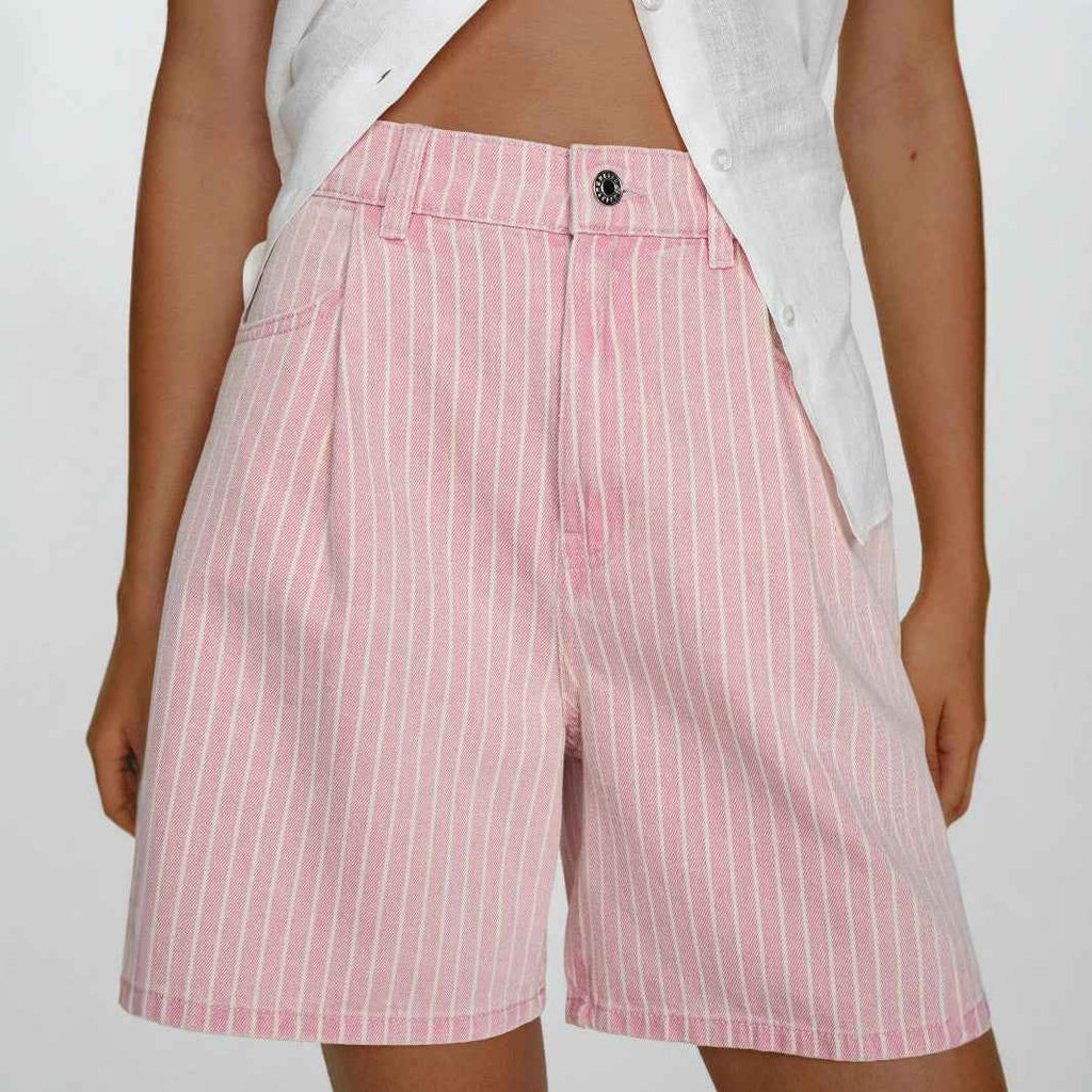 Fashionable Casual Striped Loose-fit High-waisted Plus-size Denim Shorts