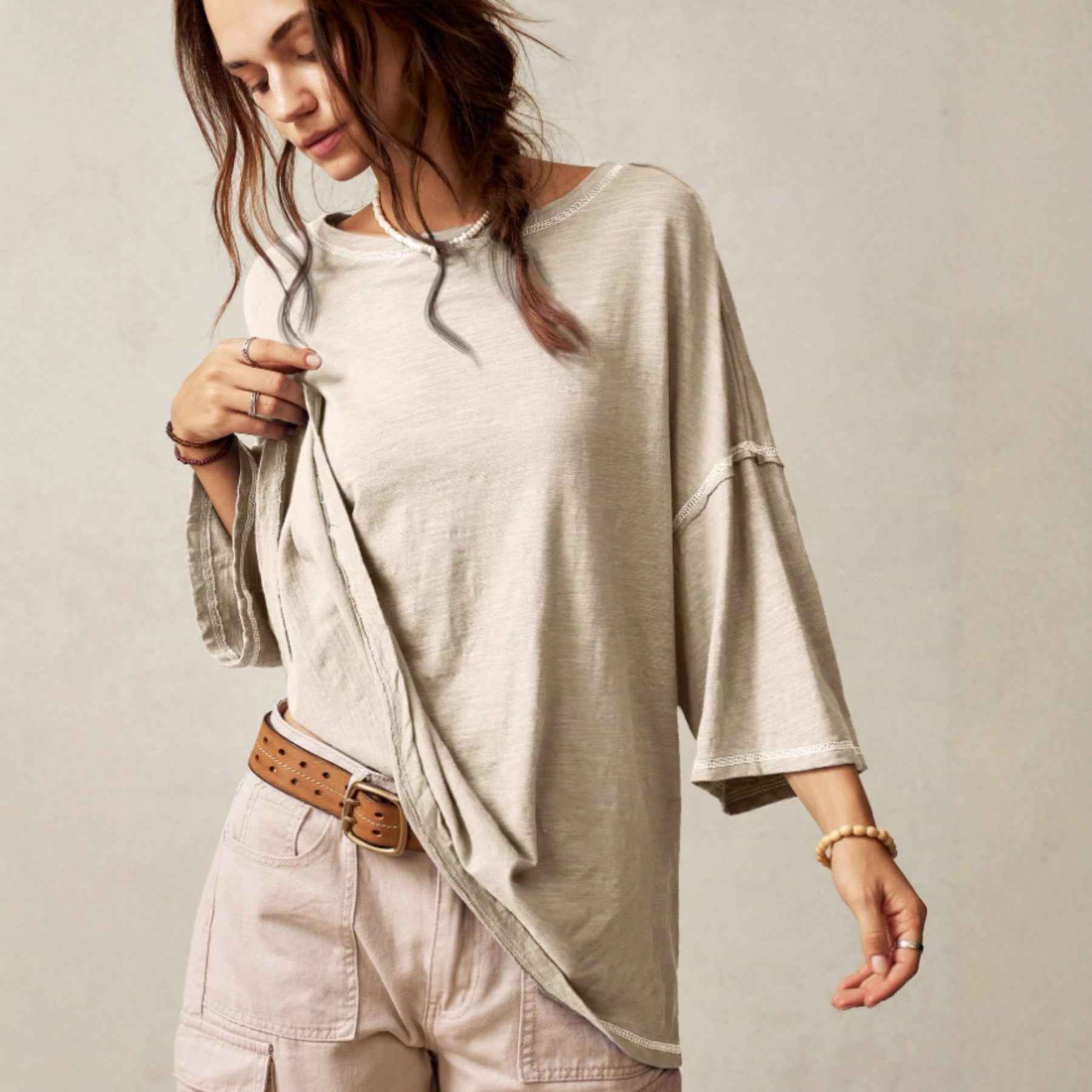 Casual Crew-neck Solid-color Versatile Long-sleeve Pullover T-shirt