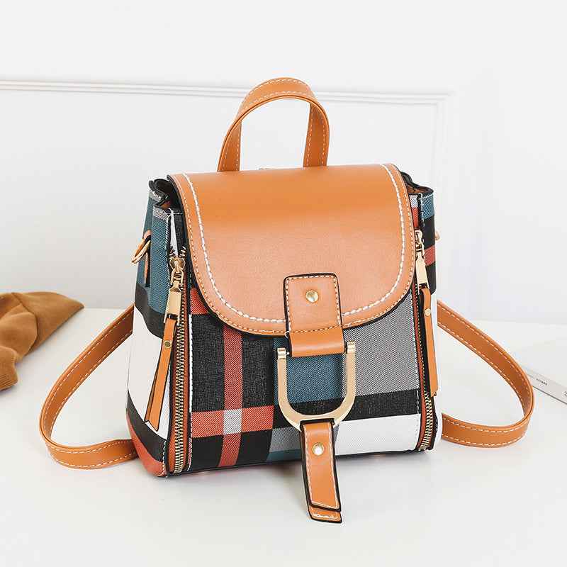Fashionable New Arrival Plaid Color-Block Womens Backpack