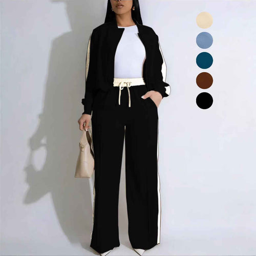 Color-Block Zip Tracksuit Set – Relaxed Fit, Long Sleeve