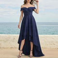 Womens Solid-Color Irregular French-Style Flowy Long Dress