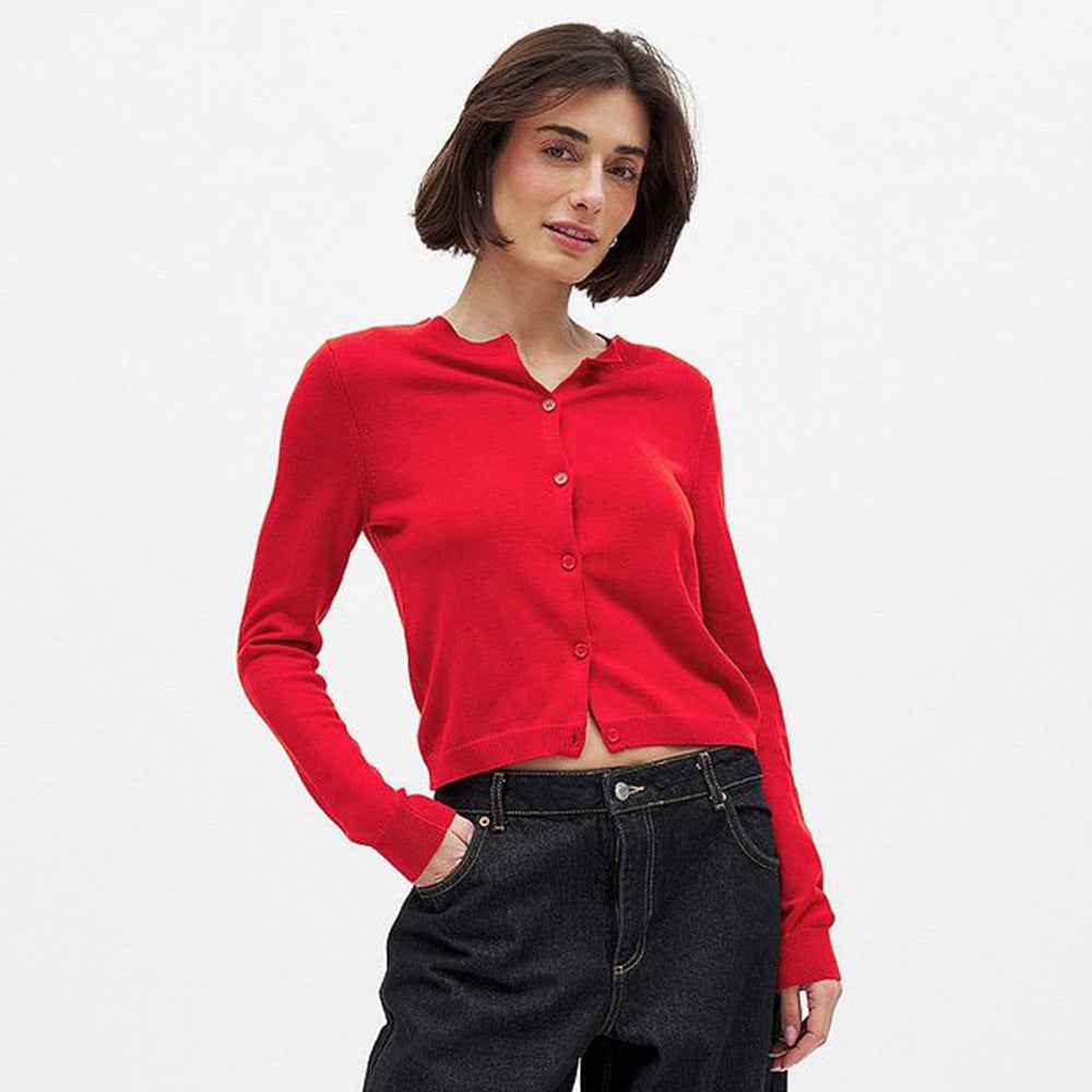 Viscose Knit Crew Neck Top | Slim Fit Long Sleeve Cardigan