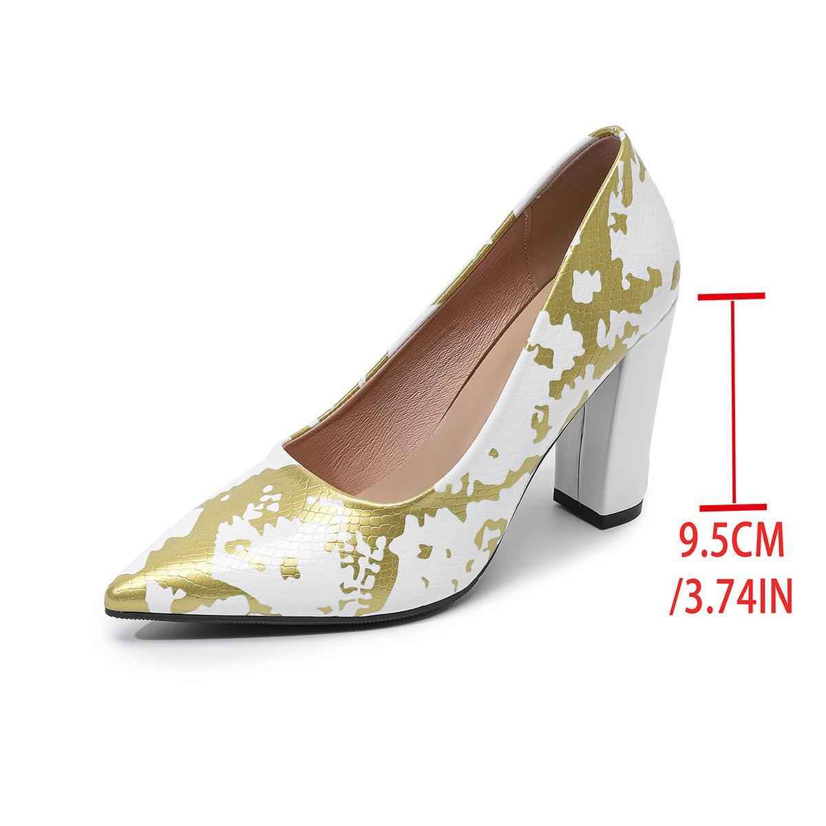 Womens Low-cut Pumps With Random Prints And Chunky Heels