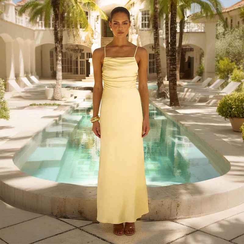 Open-Back Lace-Up Slip Dress – High Waist Maxi for Women