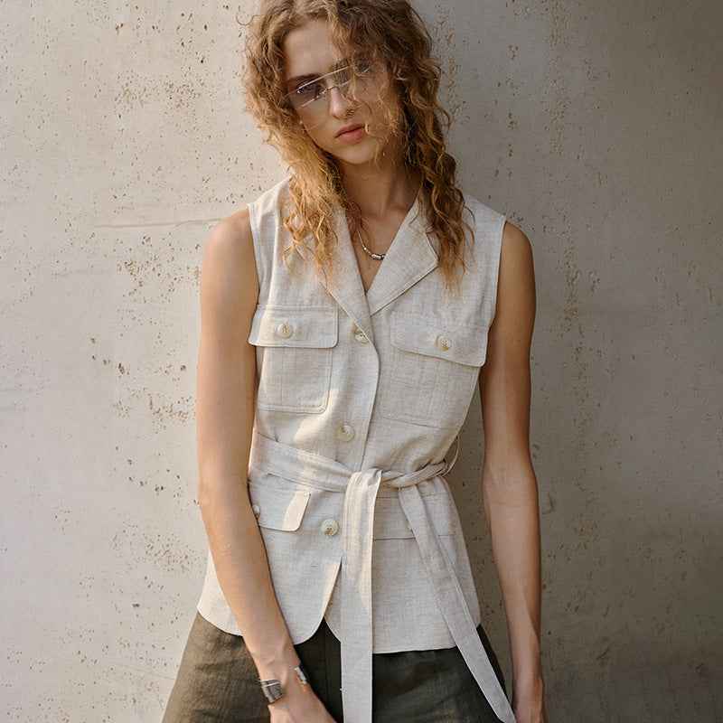 Women's Linen Blazer Vest — Old Money Style