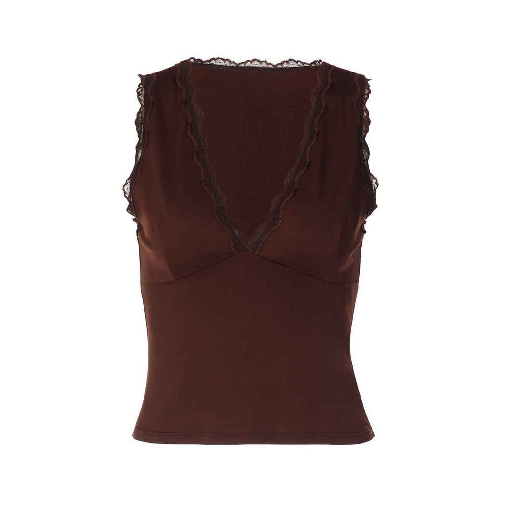 Women's Lace-Trim Deep-V Slim Patchwork Camisole