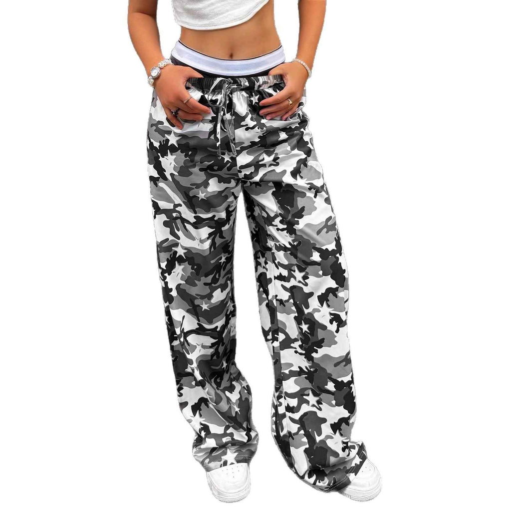 Women's Camouflage Print Mid-Waist Wide-Leg Trousers