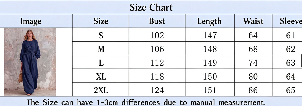 Women's Gathered-Waist Wide-Leg Jumpsuit - S to 2XL bust waist sleeve and length chart