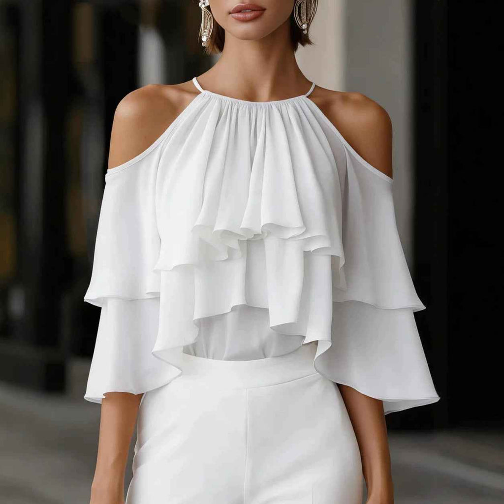 Summer Stylish And Elegant Versatile Off-shoulder Ruffled Chiffon Blouse