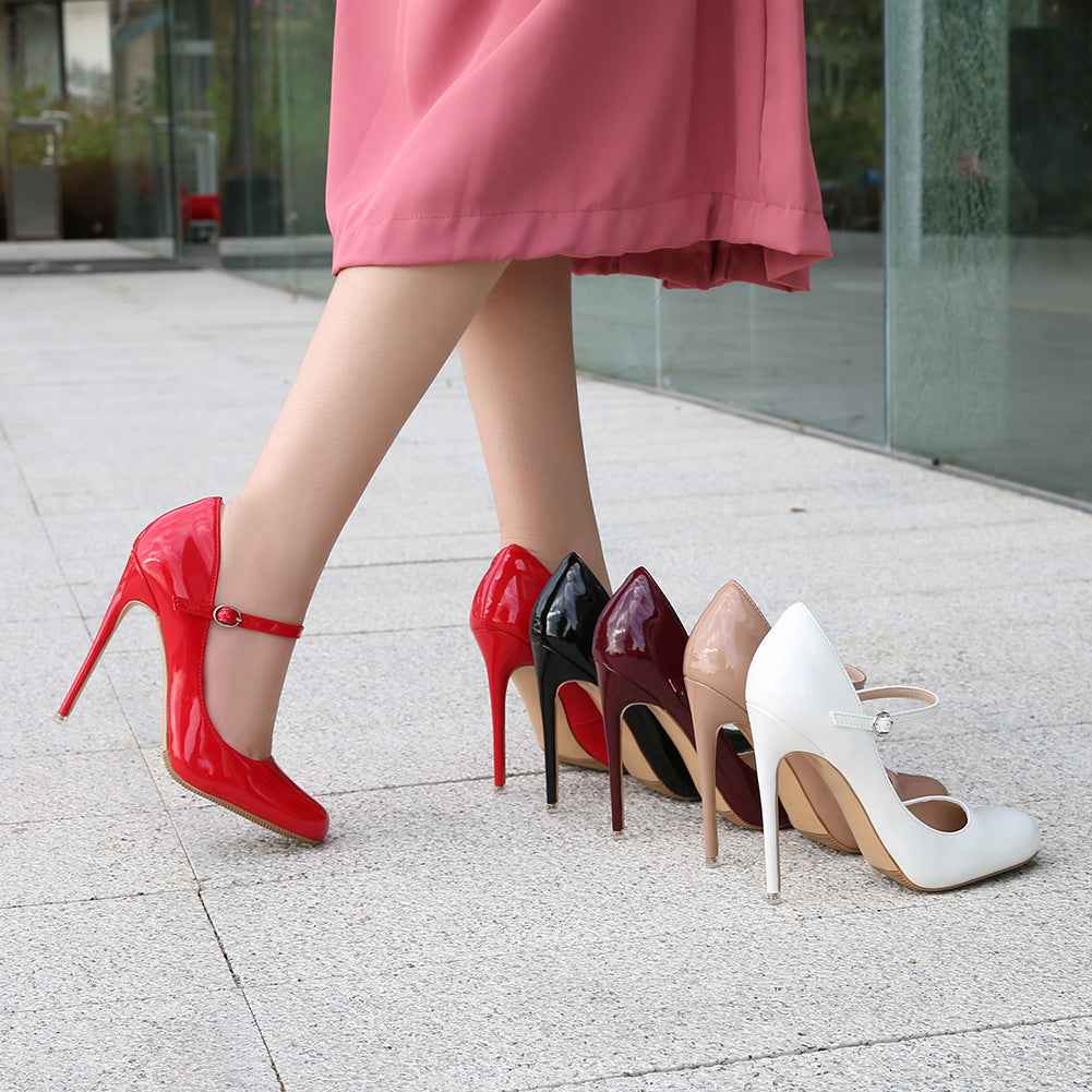 Stiletto Peep-Toe Heels with Ankle Strap