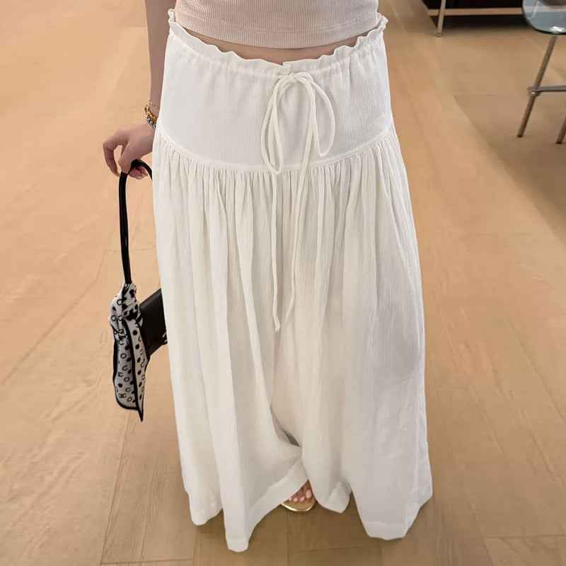 Figure-flattering Mid-length A-line Pleated Skirt With A Drawstring