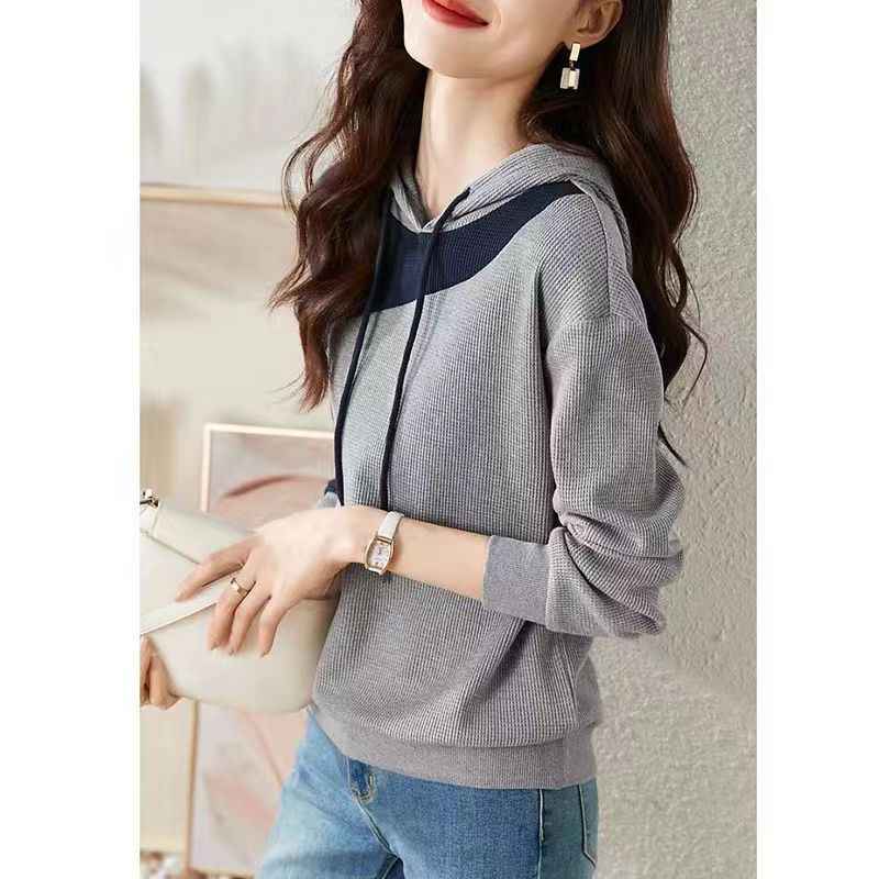 Women's Color-Block Hoodie – Loose Fit Drawstring Sweatshirt