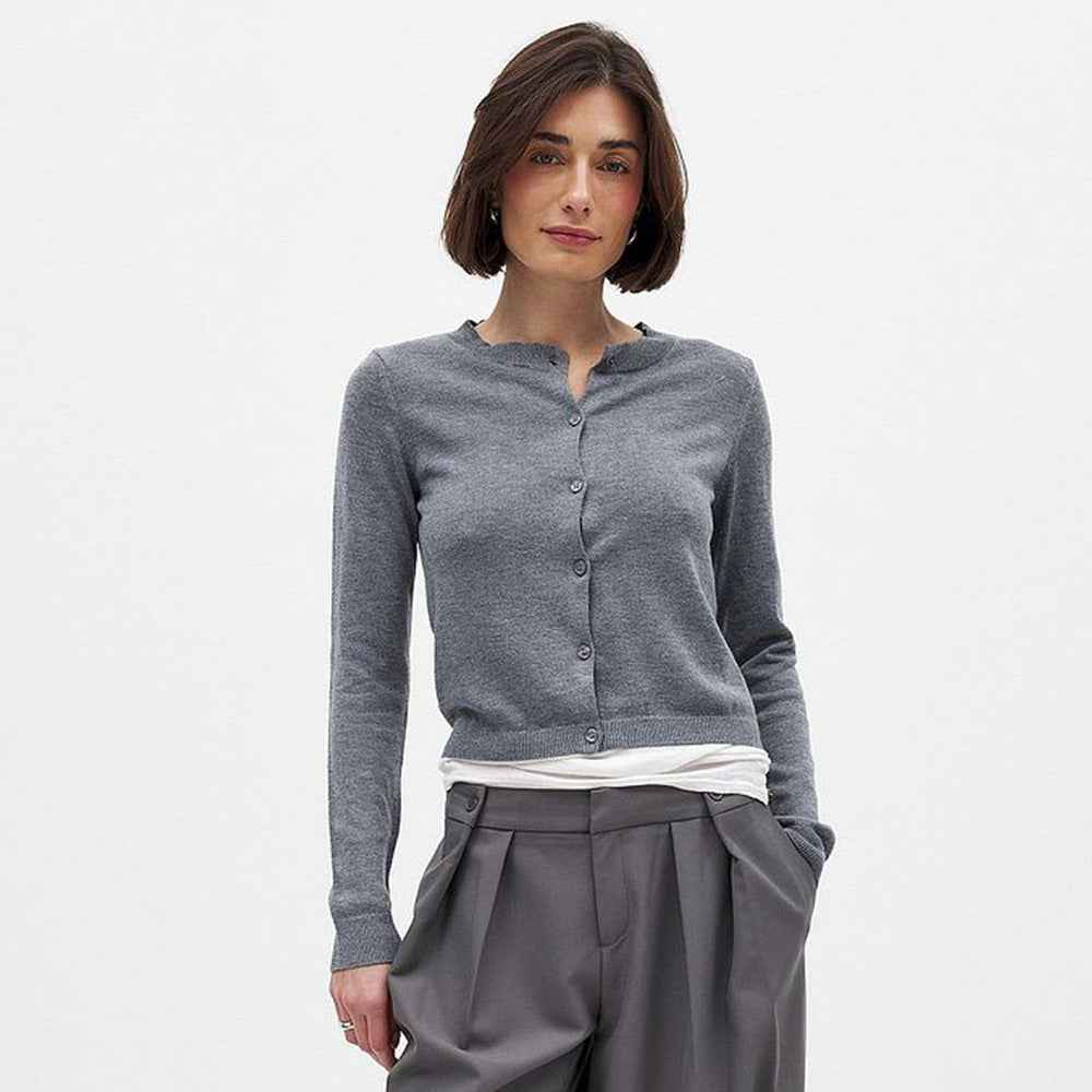 Viscose Knit Crew Neck Top | Slim Fit Long Sleeve Cardigan
