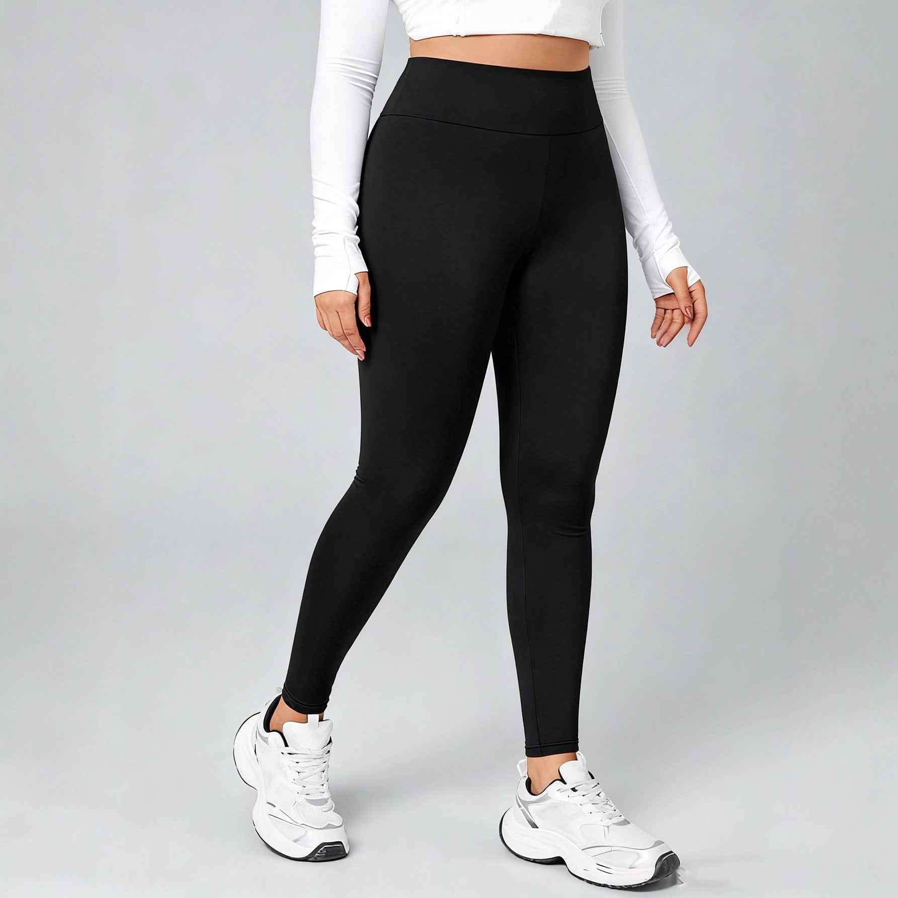 Slim-Fit Full-Length Pencil Leggings — Black, Plus Sizes
