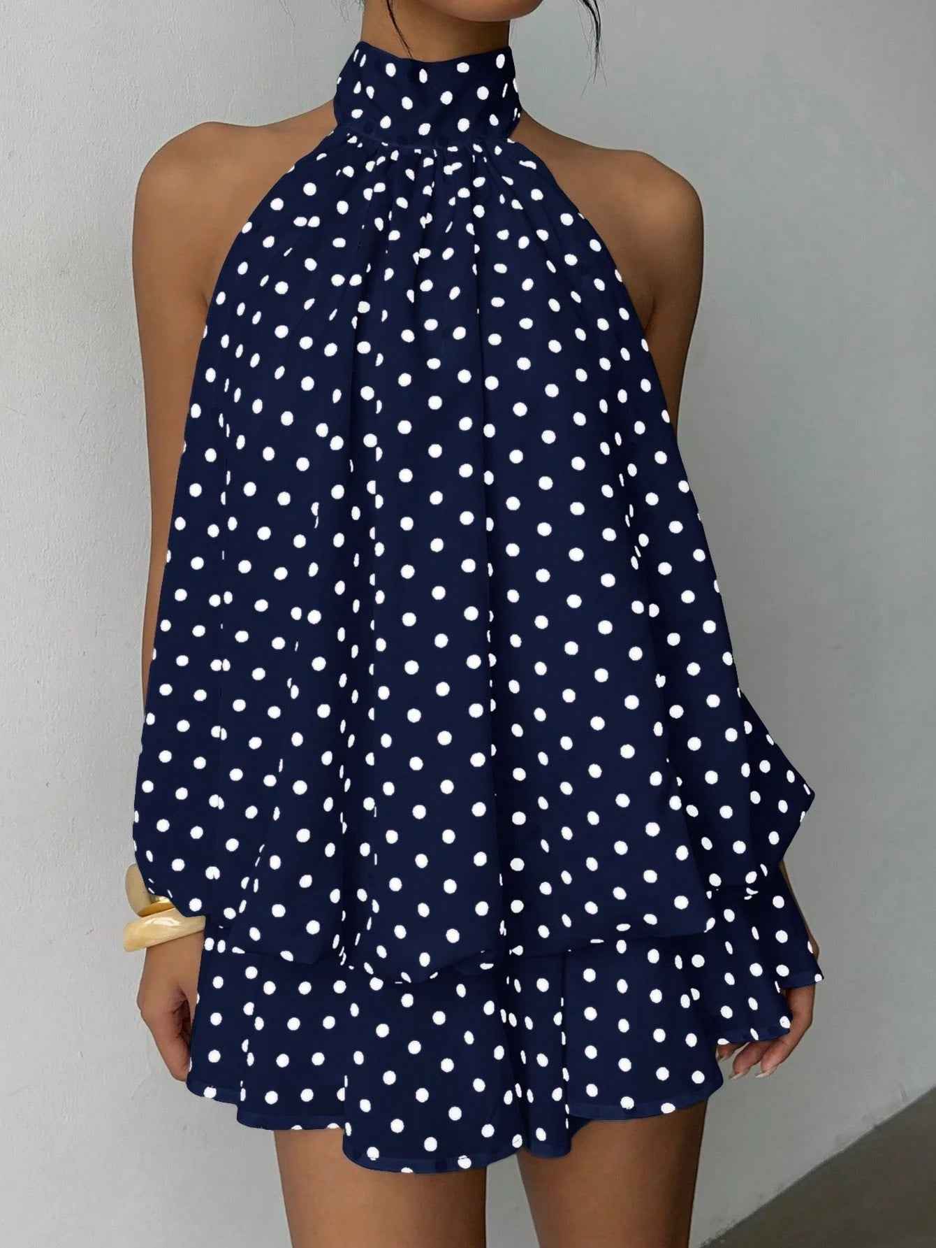 Polka Dot Halterneck A-Line Mini Dress