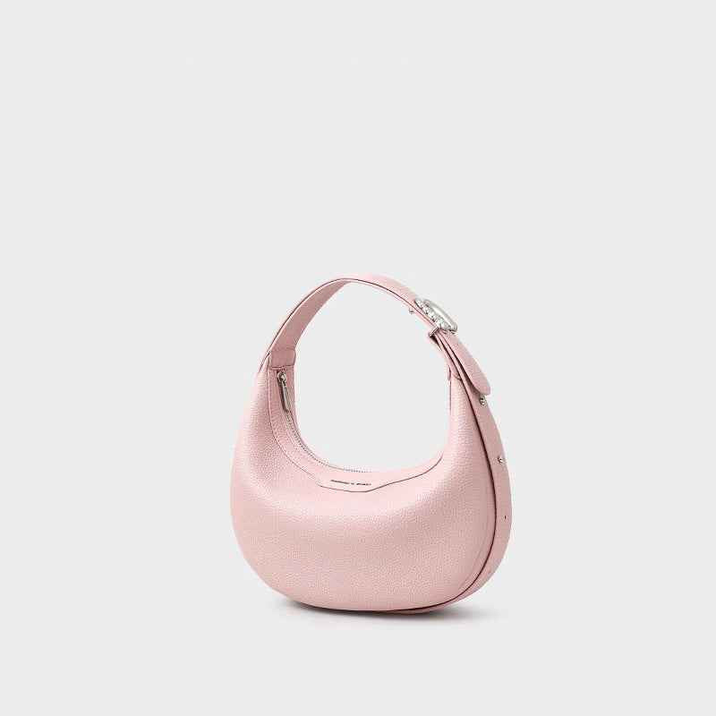 Genuine Leather Dumpling Shoulder Bag — Pink, White & Black