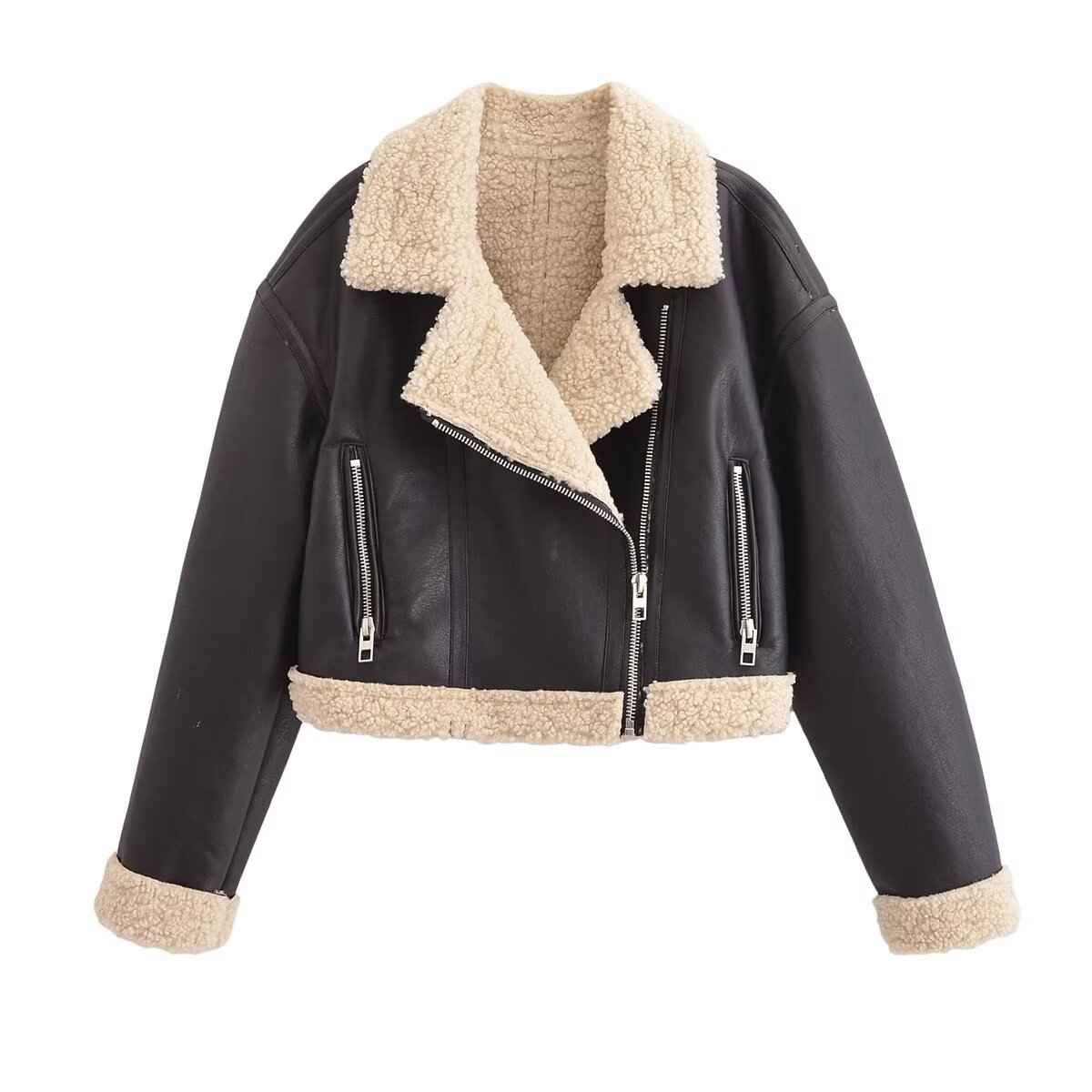 Women's Street Style Zip-Up Faux Leather Jacket — Black, XS–L