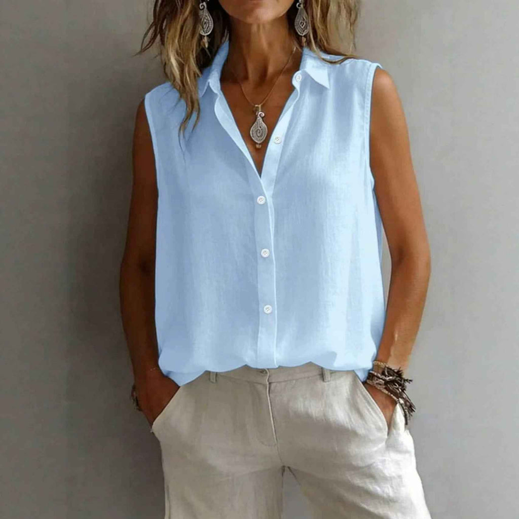Lapel Sleeveless Patchwork Casual Shirt