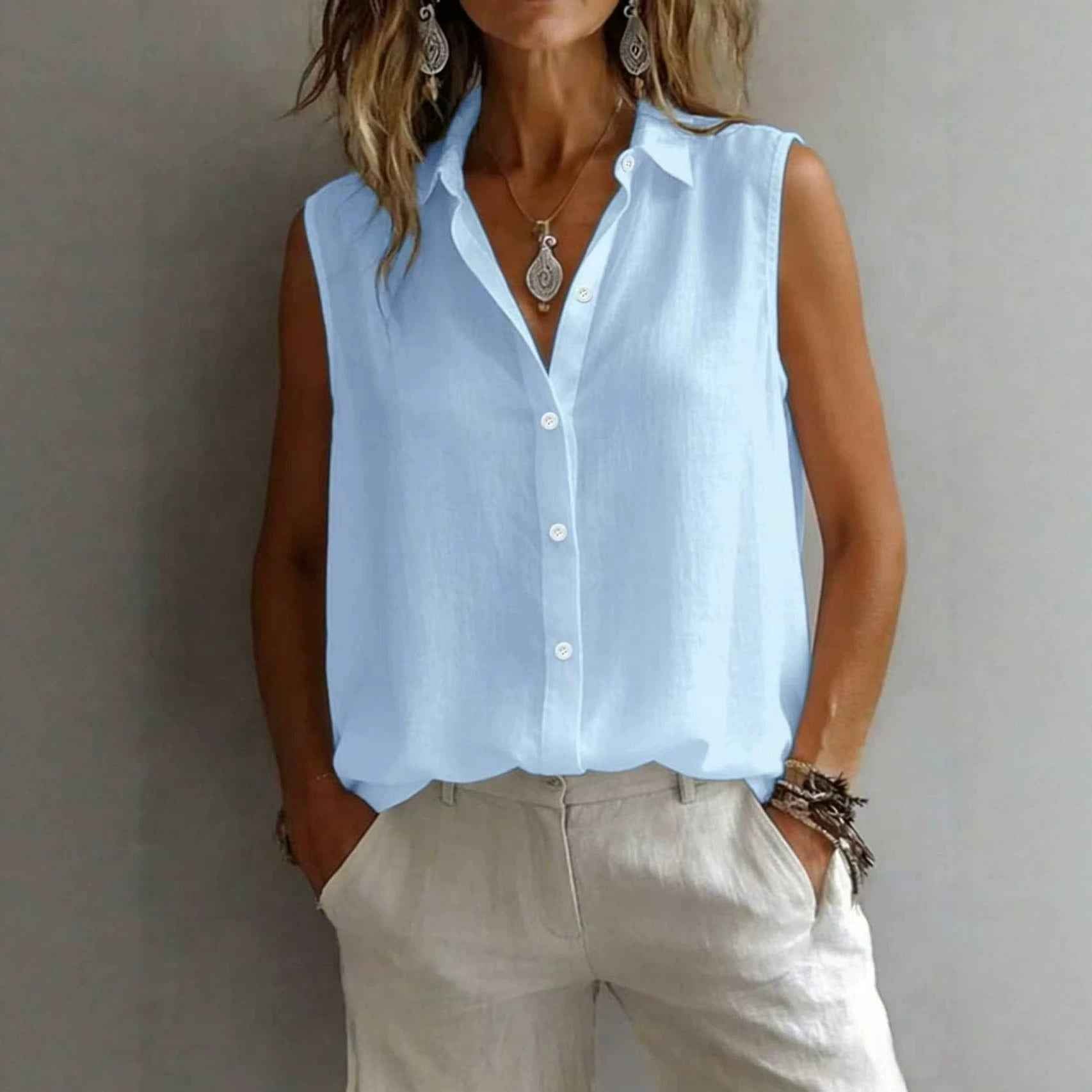 Lapel Sleeveless Patchwork Casual Shirt