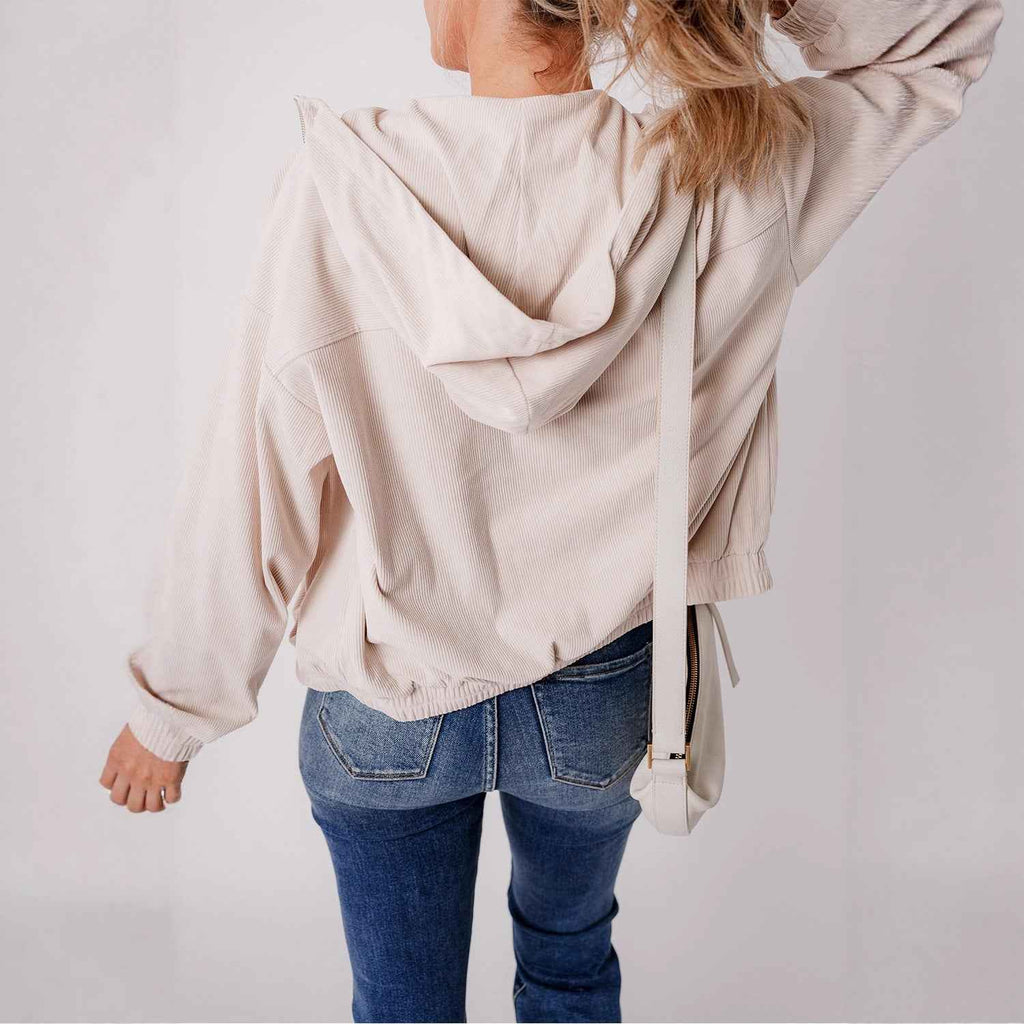 Women's Loose-Fit Casual Jacket – Long Sleeve, Solid Colour