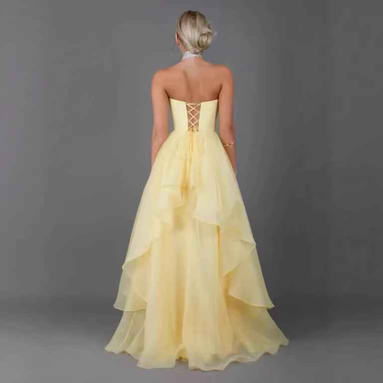 Women's Open-Back Asymmetric Hem Maxi Dress — Light Yellow, S–XL