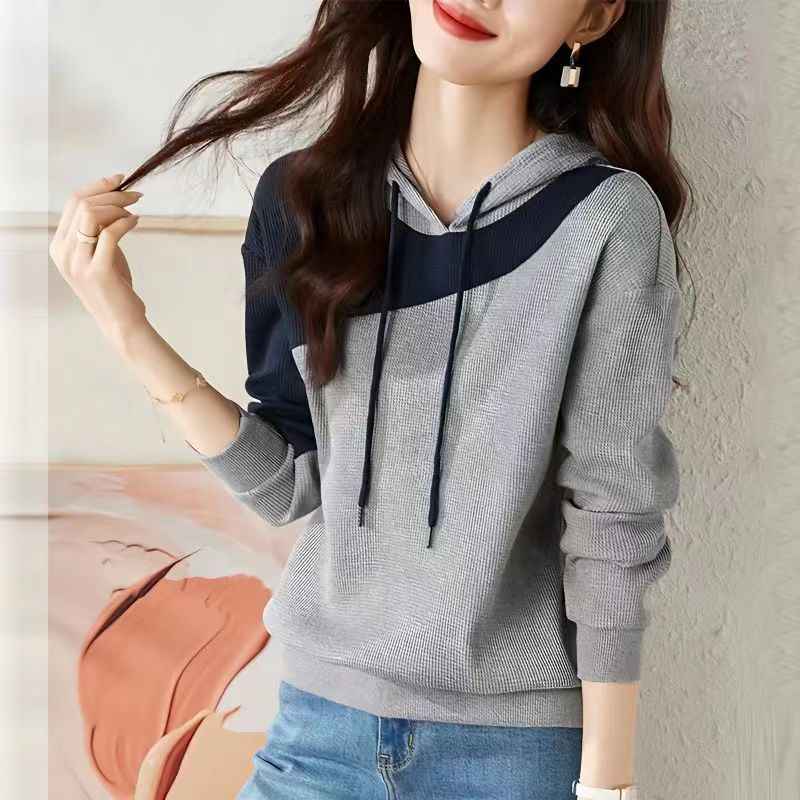 Women's Color-Block Hoodie – Loose Fit Drawstring Sweatshirt