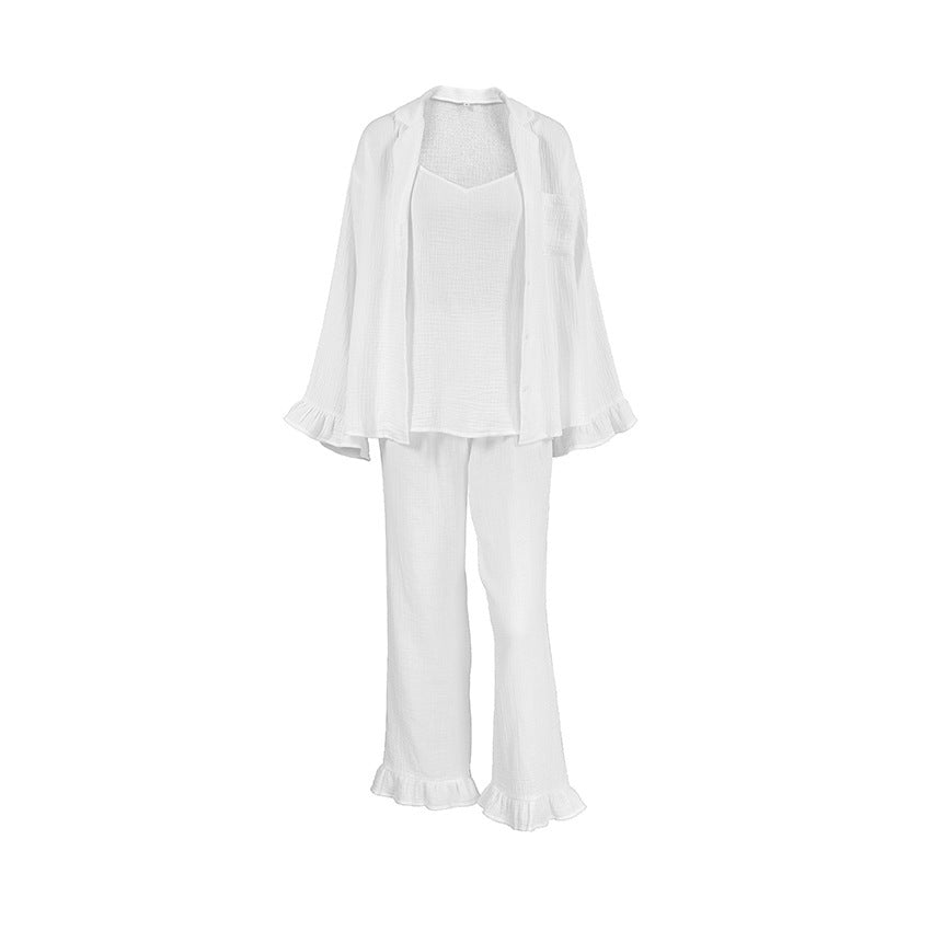 Cotton 3-Piece Loungewear Set — Vest, Coat & Trousers