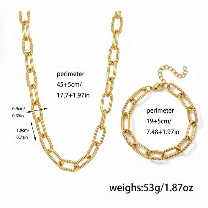 2Pcs Chunky Paperclip Chain Jewelry Set For Women, 18K Gold Plated Stainless Steel Thick Twist Rope Link Necklace Bracelet Combo, Statement Gift Set